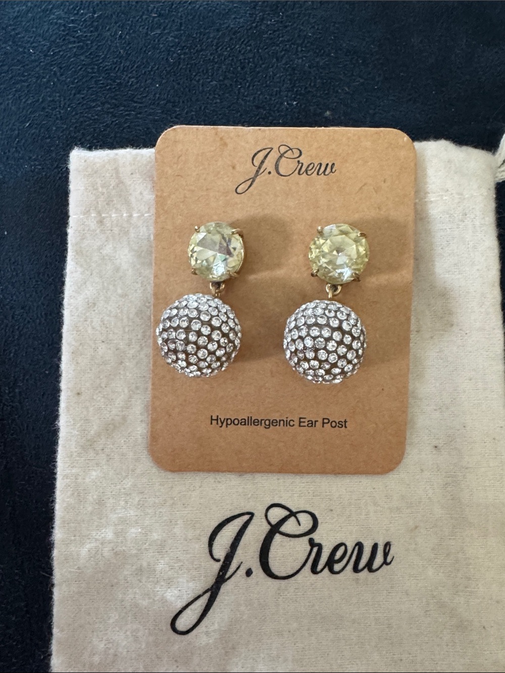 J. Crew Yellow Crystal and Pavé Silver Drop Earrings